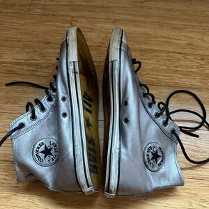 John varvatos Converse metallic silver distressed High-Top Sneakers low profile